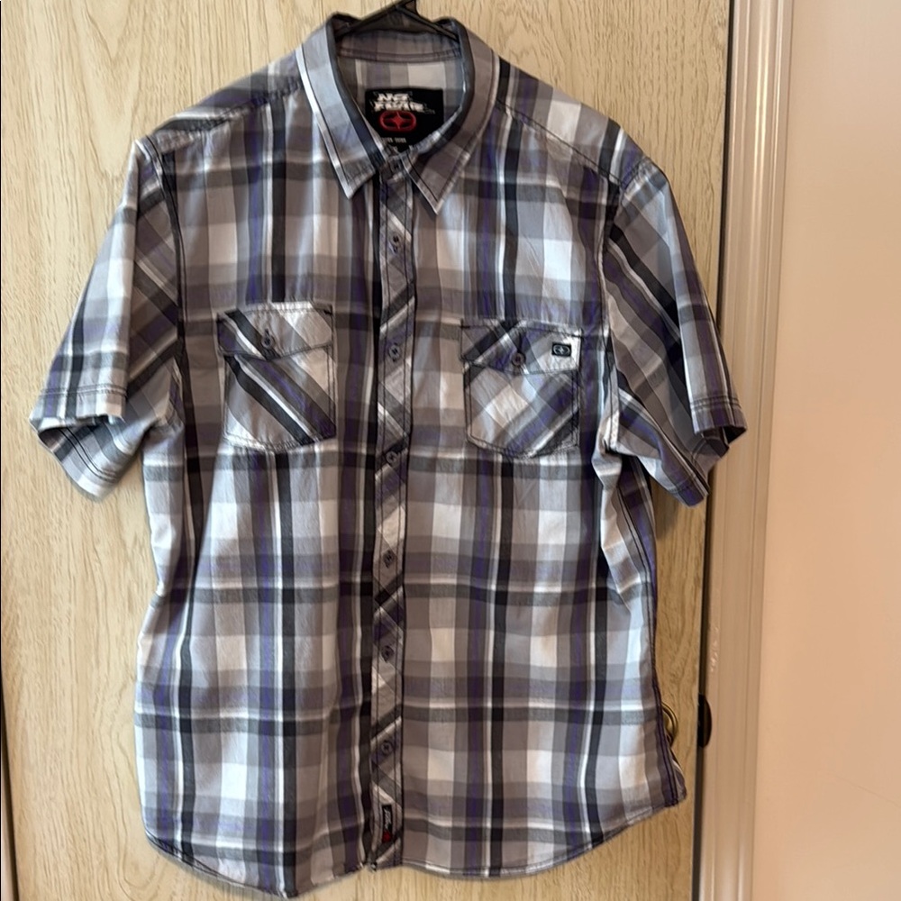 Vintage No Fear Plaid Shirt Size XL Gray and Purple